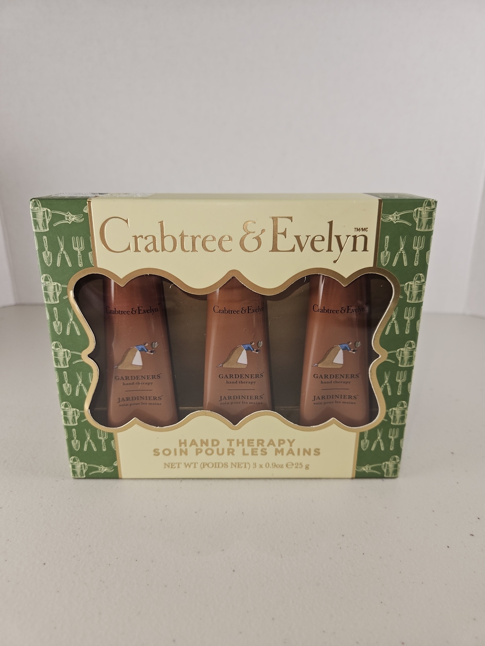3 Piece Crabtree & Evelyn Hand Therapy Set in Green and Gold Packaging